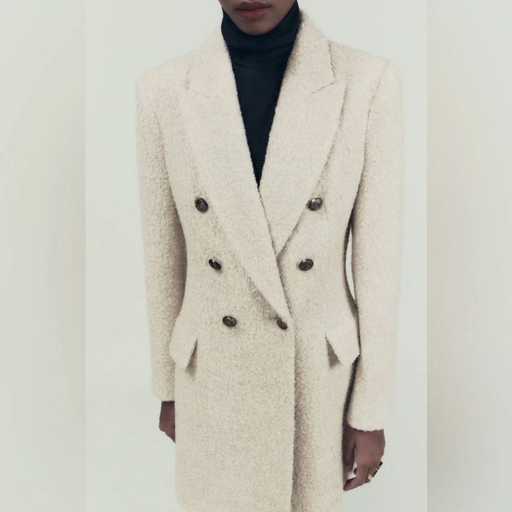 Zara Longline Wool Blend Bouclé Blazer - Picture 10 of 17